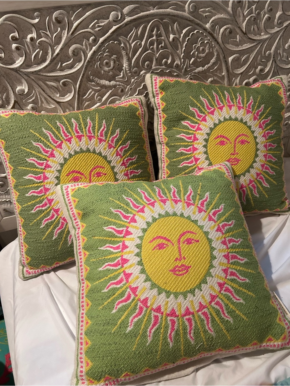 Sunburst Green Decorative Throw Pillows - set of 5